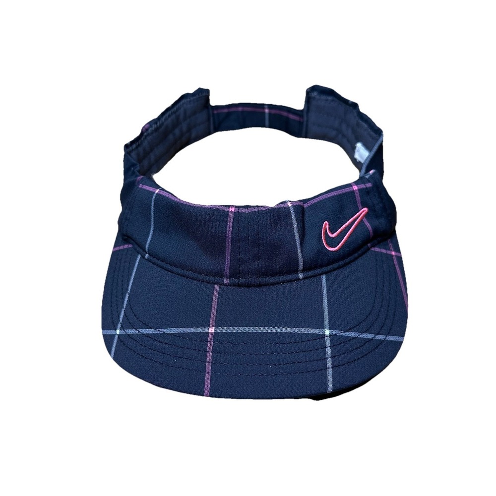 Nike Golf Dri-Fit Swoosh Visor Women Adjustable Strap Black Pink Grid Pattern